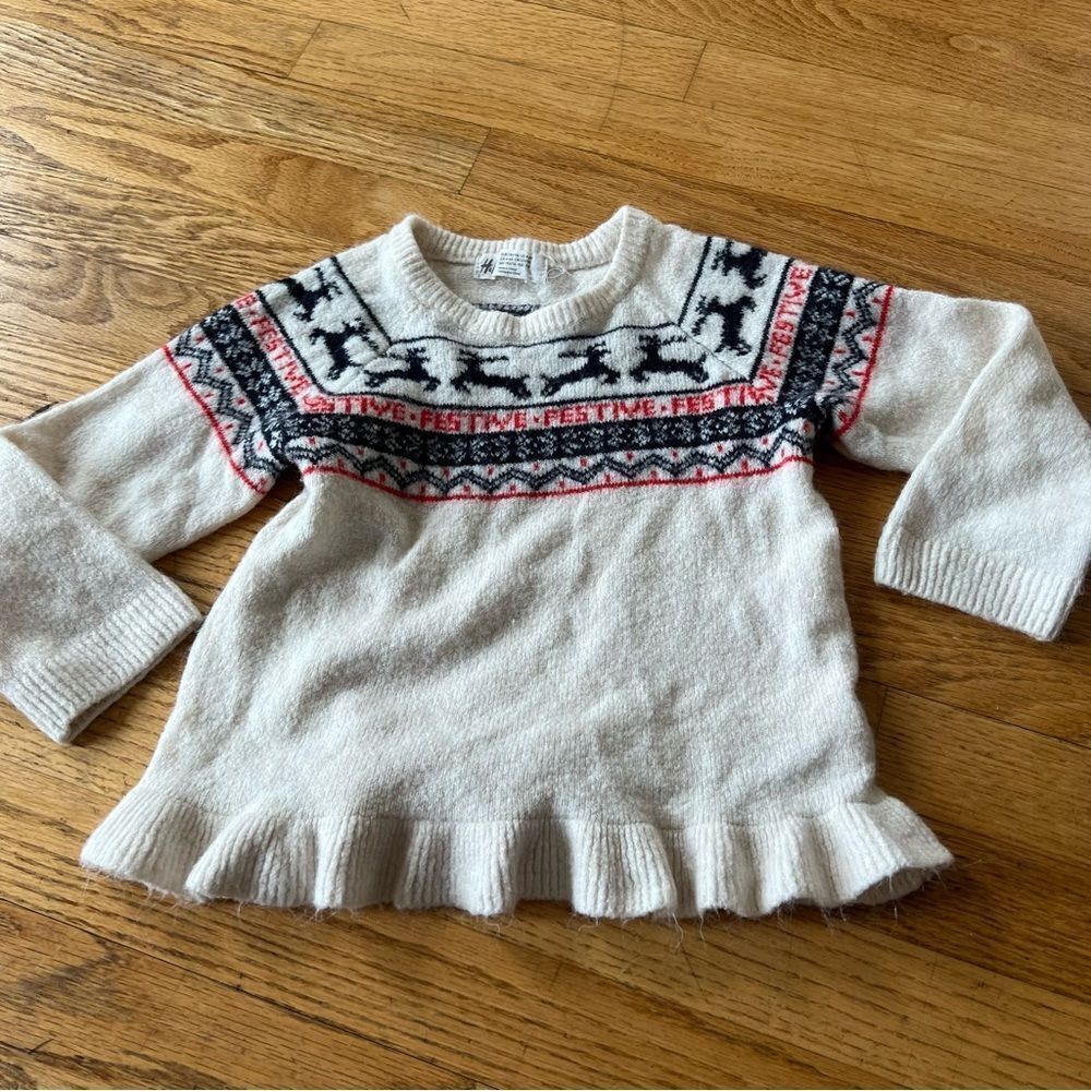 🍭6/$30 H&M Festive Reindeer Warm Cozy Girl’s Sweater 4-6 years